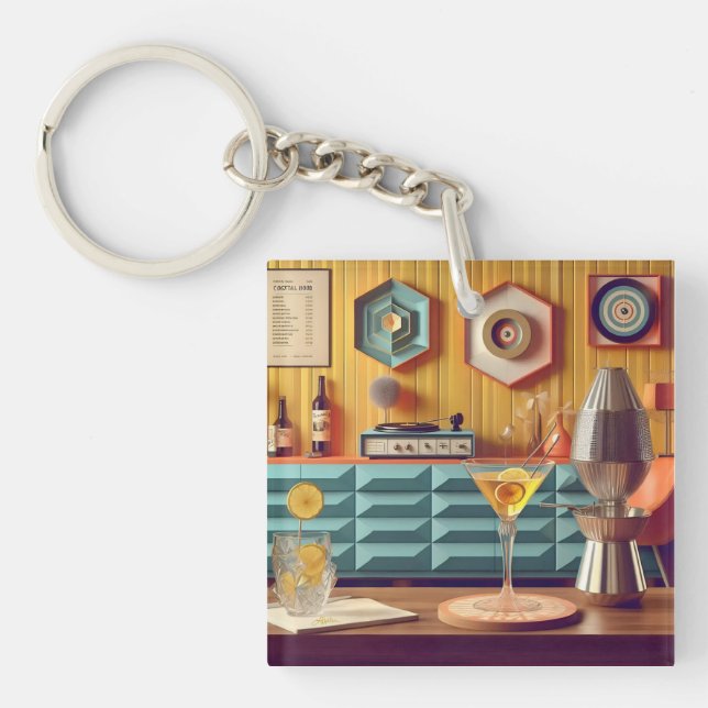 Porte-clefs Mid Century Atomic Retro Futuristic Party Room (Devant)