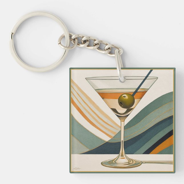 Porte-clefs Mid Century Modern Martini Cocktail Heure (Devant)
