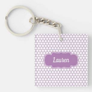 Porte-clefs Miel en nid d'abeille violet clair nom personnalis