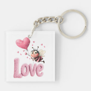 Porte-clefs Mignon Abeille Douce Rose Amour Ballon à Cœur