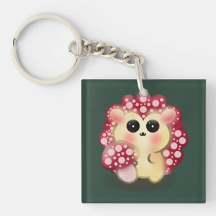 Porte-clefs Mignon Art de Hérisson Champignon Rouge Kawaii
