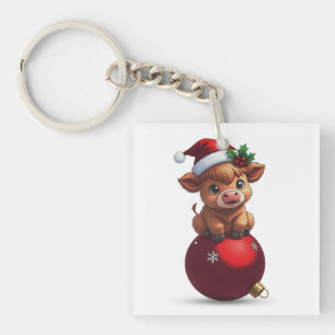 Porte-clefs mignon bébé vache highland assise