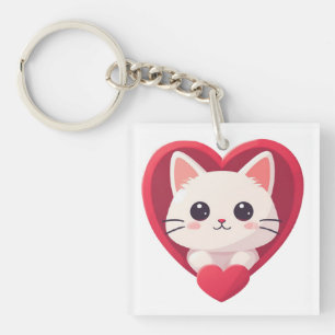 Porte-clefs Mignon Chat Blanc avec Design Kawaii Kitty Love