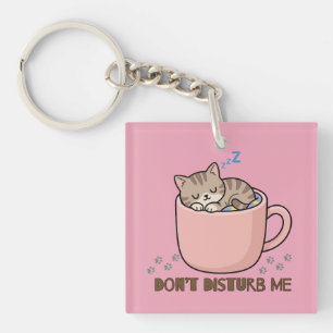 Porte-clefs Mignon Chat Endormi Tasse Ne Me Dérangez Pas Porte
