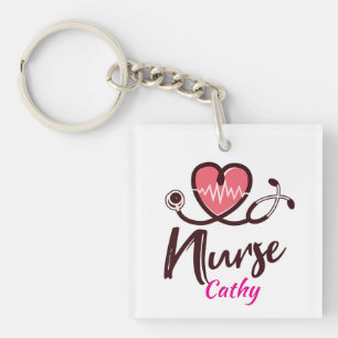 Porte-clefs Mignon Cœur Rose Lifeline Infirmière Personnaliser