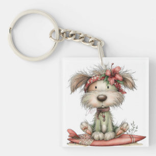 PORTE-CLEFS MIGNON FANTASISTE CHIEN D'ÉTÉ SUR PLANCHE DE SURF