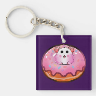 Porte-clefs Mignon Hamster Kawaii dans l'Art du Donut Rose Gla
