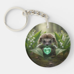 Porte-clefs Mignon hérisson de mai avec cœur d'émeraude