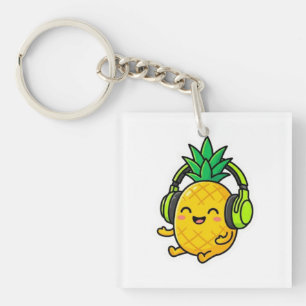 Porte-clefs Mignon Kawaii Ananas Portant des Écouteurs Été