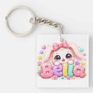 Porte-clefs Mignon Kawaii Bella Bunny Nom Pastel Floral Bu