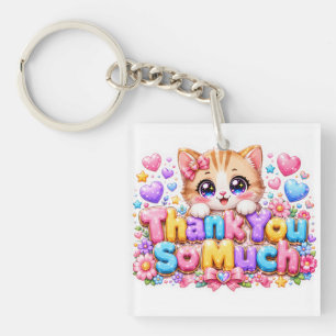 Porte-clefs Mignon Kawaii Merci Beaucoup Chat Nom Rose Pastel