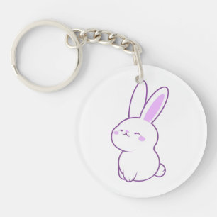 Porte-clefs Mignon Kawaii Pastel Violet Lapin Assis en Acryliq