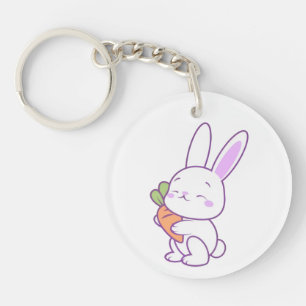 Porte-clefs Mignon Kawaii Pastel Violet Lapin Carotte Acryliqu