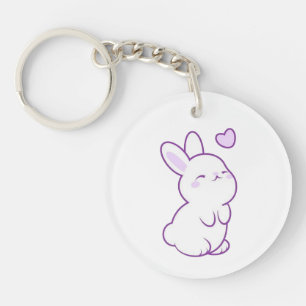 Porte-clefs Mignon Kawaii Pastel Violet Lapin Coeur Acrylique
