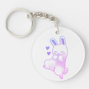 Porte-clefs Mignon Kawaii Pastel Violet Lapin Rieur en Acryliq