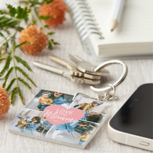 Porte-clefs Mignon 'Maman' Collage de Photos Personnalisé en F