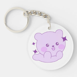 Porte-clefs Mignon Ourson Pastel Violet Étoilé en Acrylique