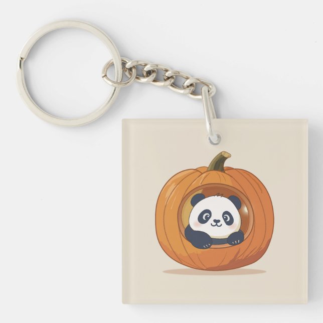 Porte-clefs Mignon Panda de Halloween en Citrouille (Devant)