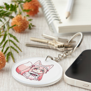 Porte-clefs Mignon Renarde Chibi Rose Pastel