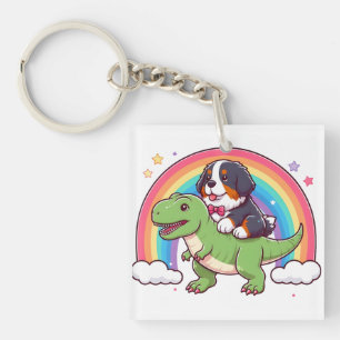 Porte-clefs Mignonne Bernese Mountain Dog équitation T-Rex Din