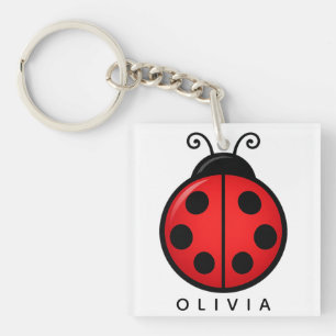 Porte-clefs Mignonne coccinelle rouge personnalisée avec nom -