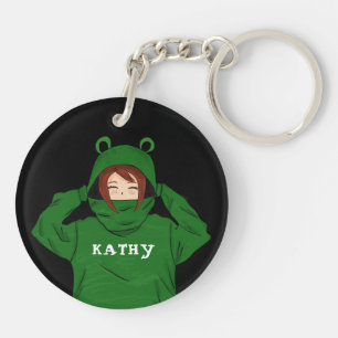 Porte-clefs Mignonne fille avec grenouille verte Hoody Dessin