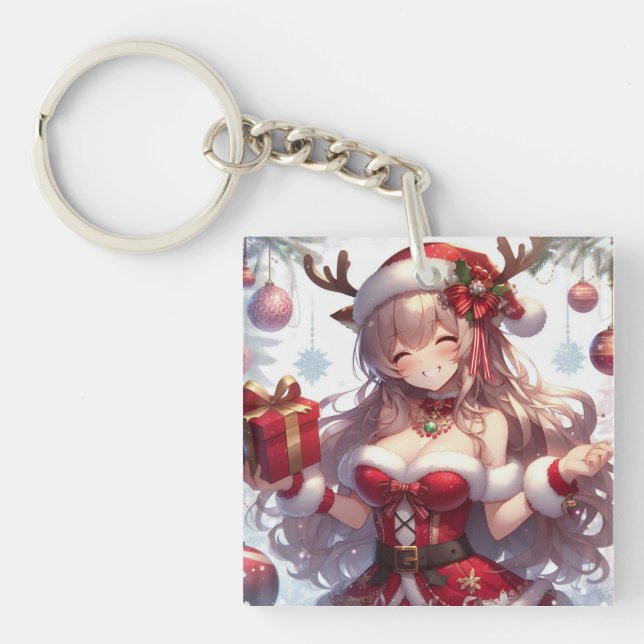 Porte-clefs mignonne fille de Noël anime (Devant)