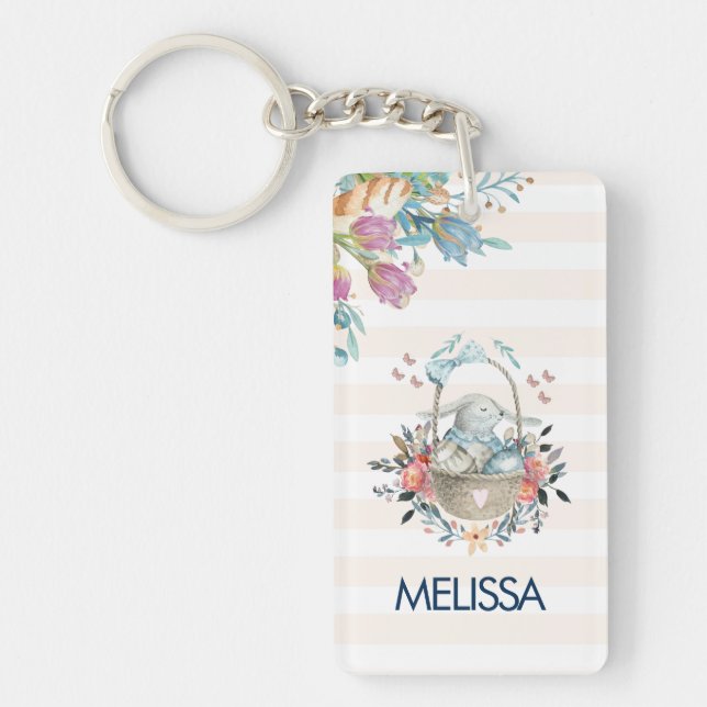 Porte-clefs Mignonne lapin dans un panier avec des oeufs et de (Devant)