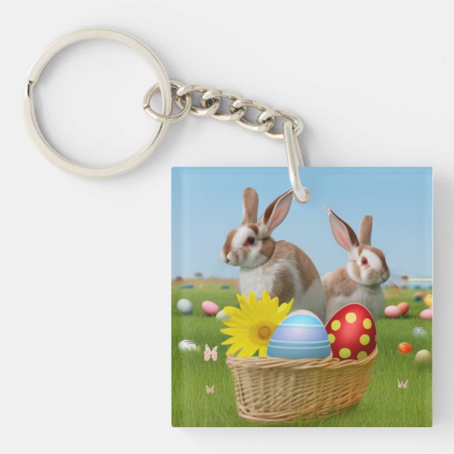 Porte-clefs Mignonne lapin de Pâques pour une humeur positive (Devant)