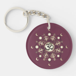 Porte-clefs Mignonne Lune Fleur Mandala Om Citation Or Purple