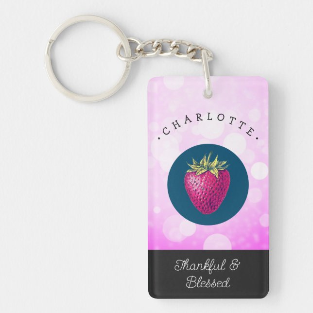 Porte-clefs Mignonne Merci et bienheureuse fraise Ajoutez votr (Devant)