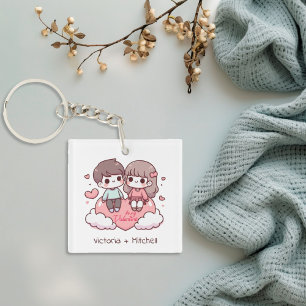 Porte-clefs Mignonne Personnalisée Chibi Style Be Mine Couple