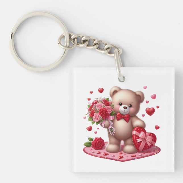 Porte-clefs Mignonne Valentine's Day Teddy Bear (Devant)