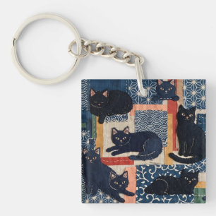 Porte-clefs Mignons chats noirs japonais patchwork