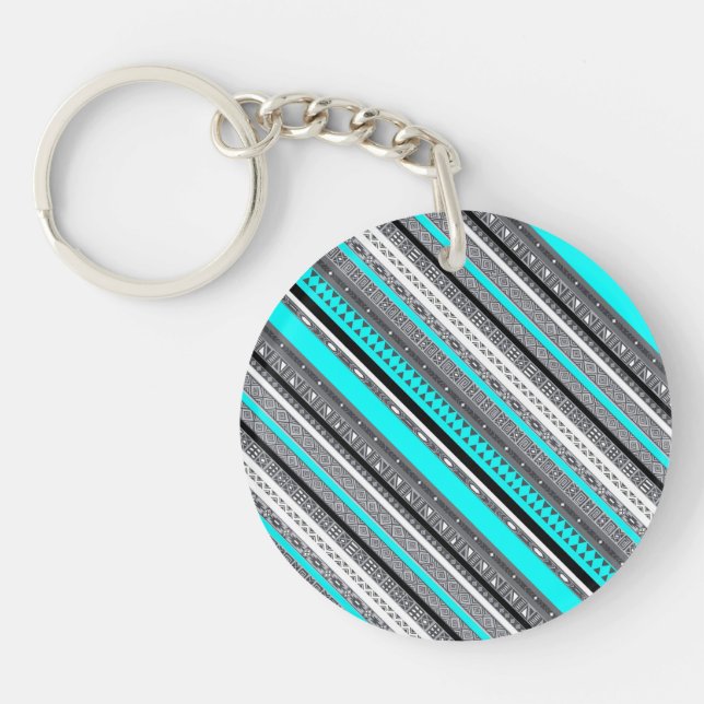 Porte-clefs Mignons motifs aztèques gris aqua (Devant)