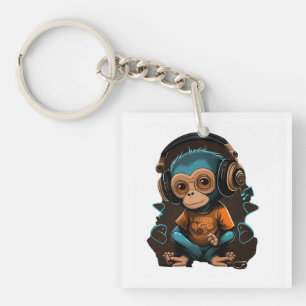 Porte-clefs Mignons Singe Écouter Musique, Musique Singe Immer