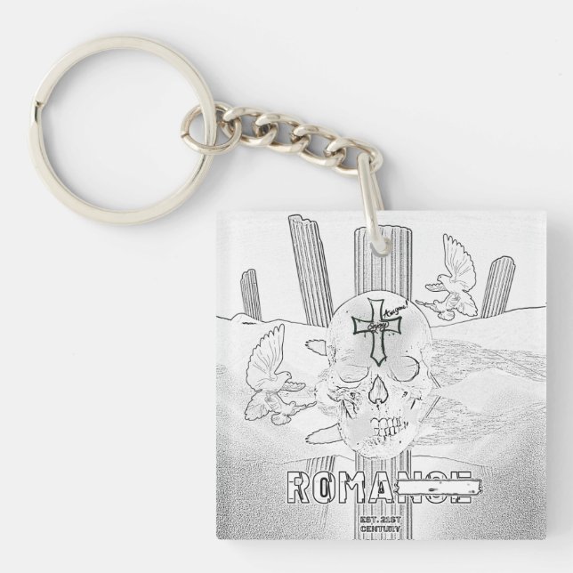 Porte-clefs Mikitiez Dreamer crâne tatto arc-en-ciel rocher ro (Devant)