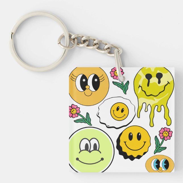 Porte-clefs Mikitiez Jeu d'oreiller Smileyface Jardin jaune (Devant)