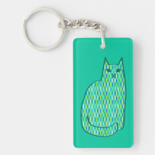 Porte-clefs Milieu du siècle moderne Chat, Mint et Lime Vert