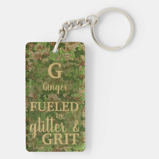 Porte-clefs Military Green Camouflage Glitter Camo Name (Dos)