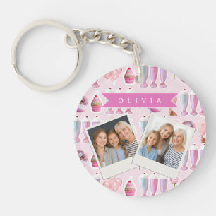 Porte-clefs Milkshake Rose Rétro Personnalisé Coquette Mignonn