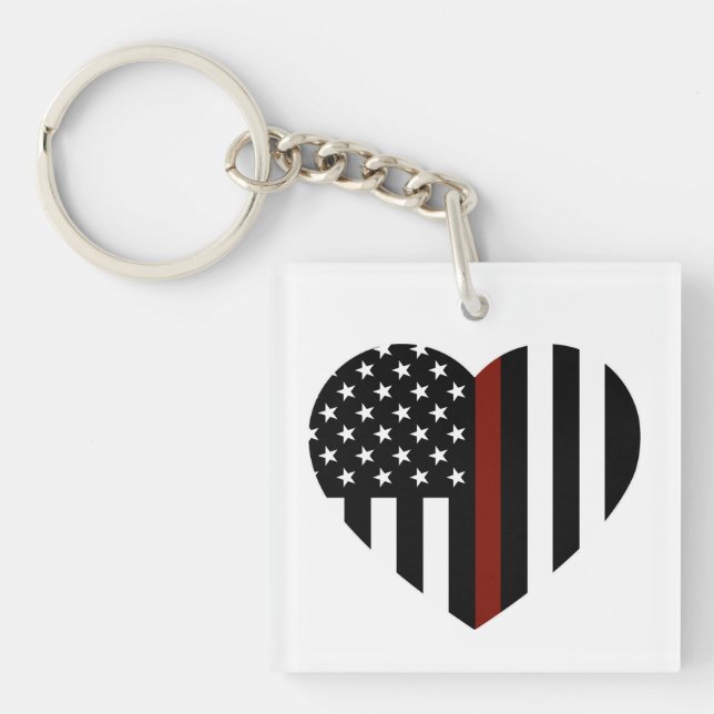 Porte-clefs Mince Red Line Coeur en forme de drapeau américain (Devant)