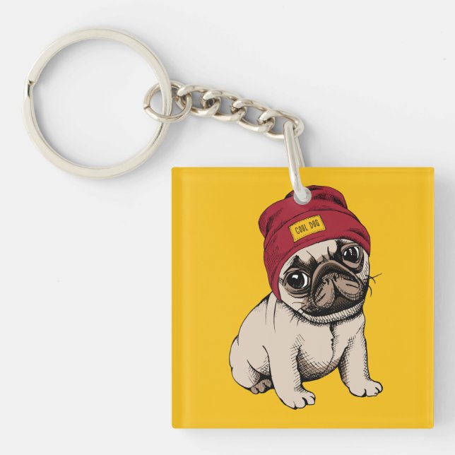 Porte-clefs Mini carlin de hippie de chiot (Devant)