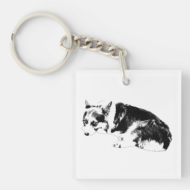 Porte-clefs Mini Corgi, Carreau Graphique (Devant)