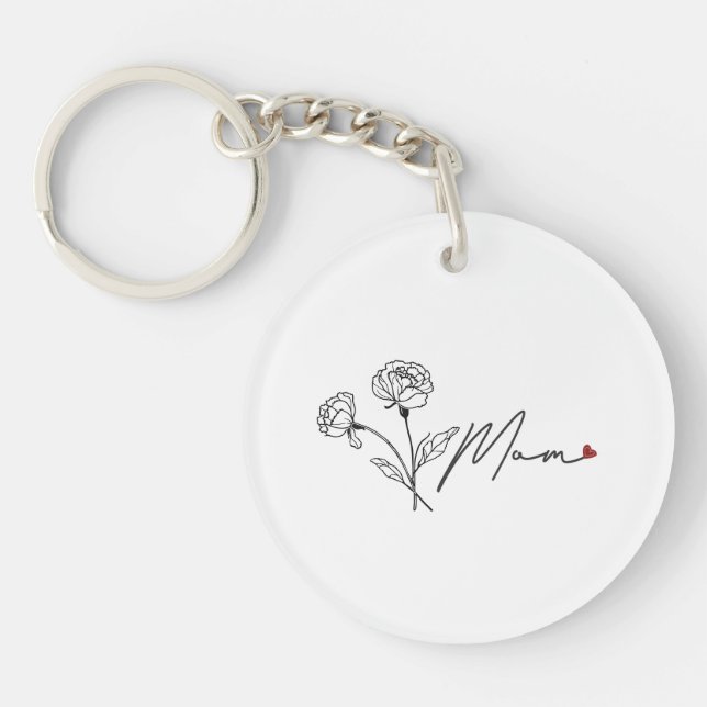 Porte-clefs Mini Floral Maman Porte - clé Avec Coeur (Devant)