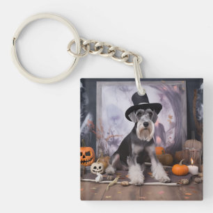 Porte-clefs Miniature Schnauzer Citrouilles Halloween Épouvant