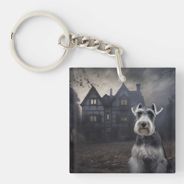 Porte-clefs Miniature Schnauzer Halloween Effrayant (Devant)