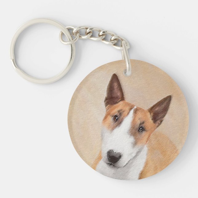 Porte-clefs Miniature Taureau Terrier Peinture - Joli Original (Devant)