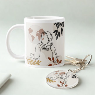 Porte-clefs Minimalist Hijab Line Art Circle -Acrylic Keychain