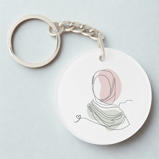 Porte-clefs Minimalist Hijab Line Art Circle -Acrylic Keychain (Front)